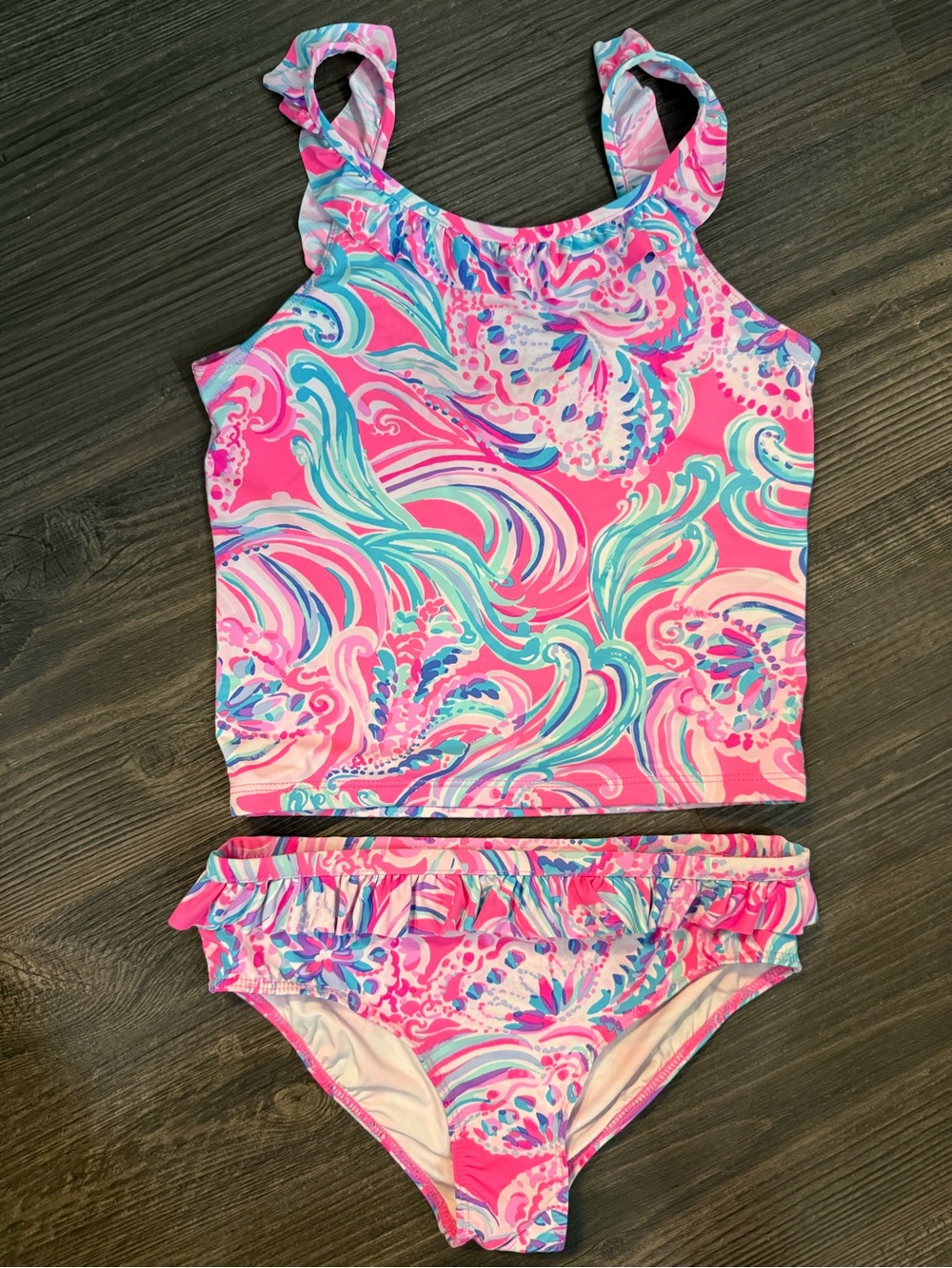 Lilly Pulitzer Pink Aqua Swirl Girls Two-Piece Tankini Set